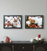 Winter Snowy Foliage Macro Photography 4 Print Set | Unframed Canvas Wall Art | Biophilic Horizontal Vertical Mixed Decor