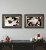 Winter Snowy Bushes | Authentic Macro Photography | Canvas Print Set of 4 | Biophilic Wall Art
