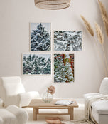 Winter Snowy Evergreen Trees Authentic Photography | Forest Serenity | Unframed Canvas Mixed Orientation Print Set of 4 | Biophilic Wall Decor