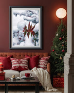Winter Snowy Foliage Authentic Macro Photography | Unframed Canvas Vertical 3 Prints Set | Biophilic Style Wall Art Decor