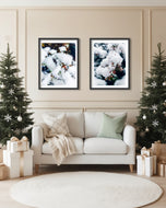 Winter Snowy Foliage Authentic Macro Photography | Unframed Canvas Vertical 3 Prints Set | Biophilic Style Wall Art Decor