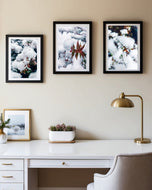 Winter Snowy Foliage Authentic Macro Photography | Unframed Canvas Vertical 3 Prints Set | Biophilic Style Wall Art Decor