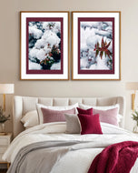 Winter Snowy Foliage Authentic Macro Photography | Unframed Canvas Vertical 3 Prints Set | Biophilic Style Wall Art Decor