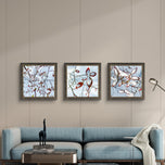 Winter Snowy Red Foliage Authentic Macro Photography | Unstretched Canvas Square Prints Set of 4 | Biophilic Style Wall Art Decor