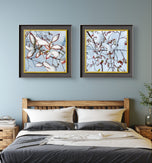Winter Snowy Red Foliage Authentic Macro Photography | Unstretched Canvas Square Prints Set of 4 | Biophilic Style Wall Art Decor