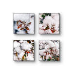 Winter Snowy Red Leaves Authentic Macro Photography | Canvas Wall Art Set of 4 | Biophilic Vertical & Horizontal Prints | Holiday Gift