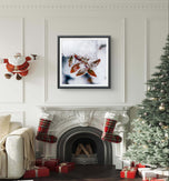 Winter Snowy Red Foliage Canvas Print Set of 4 | Authentic Macro Photography | Unstretched Square Wall Art Biophilic Decor