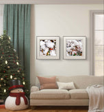 Winter Snowy Red Foliage Canvas Print Set of 4 | Authentic Macro Photography | Unstretched Square Wall Art Biophilic Decor