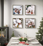 Winter Snowy Red Foliage Canvas Print Set of 4 | Authentic Macro Photography | Unstretched Square Wall Art Biophilic Decor