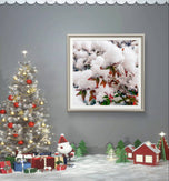 Winter Snowy Red Foliage Canvas Print Set of 4 | Authentic Macro Photography | Unstretched Square Wall Art Biophilic Decor