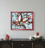 Winter Snowy Red Leaves Authentic Macro Nature Photography Print on Unframed Horizontal Canvas  | Biophilic Wall Art Decor | Holiday Gift