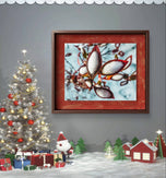 Winter Snowy Red Leaves Authentic Macro Nature Photography Print on Unframed Horizontal Canvas  | Biophilic Wall Art Decor | Holiday Gift