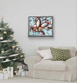 Winter Snowy Red Leaves Authentic Macro Nature Photography Print on Unframed Horizontal Canvas  | Biophilic Wall Art Decor | Holiday Gift