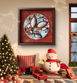 Winter Snowy Red Leaves Authentic Macro Nature Photography Print on Unframed Horizontal Canvas  | Biophilic Wall Art Decor | Holiday Gift