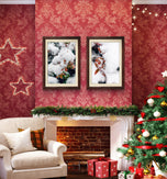 Winter Snowy Red Leaves Authentic Macro Photography | Unstretched Canvas Wall Art Set of 4 | Biophilic Vertical & Horizontal Prints | Holiday Gift