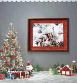 Winter Snowy Red Leaves Authentic Macro Photography | Unstretched Canvas Wall Art Set of 4 | Biophilic Vertical & Horizontal Prints | Holiday Gift