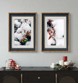 Winter Snowy Red Leaves Authentic Macro Photography | Unstretched Canvas Wall Art Set of 4 | Biophilic Vertical & Horizontal Prints | Holiday Gift