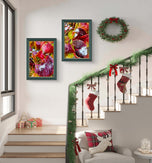 Winter Snowy Red Leaves Canvas Print Set | Macro Photography Wall Art | 3 Piece