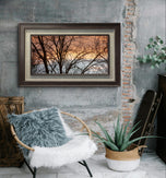 Winter Trees Against Golden Sunset Sky - Unframed Canvas Print - Horizontal Panoramic Nature Photography - Biophilic Wall Art Decor - 3 Sizes
