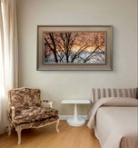 Winter Trees Against Golden Sunset Sky - Unframed Canvas Print - Horizontal Panoramic Nature Photography - Biophilic Wall Art Decor - 3 Sizes