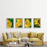 Yellow Rhododendron Flowers Canvas Wall Art Set of 4 | Unframed Vertical Macro Photography Prints | Biophilic Décor for Living Room, Bedroom & Office