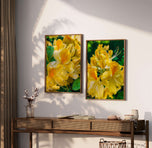 Yellow Rhododendron Flowers Canvas Wall Art Set of 4 | Unframed Vertical Macro Photography Prints | Biophilic Décor for Living Room, Bedroom & Office