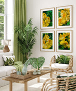 Yellow Rhododendron Flowers Canvas Wall Art Set of 4 | Unframed Vertical Macro Photography Prints | Biophilic Décor for Living Room, Bedroom & Office