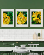 Yellow Rhododendron Flowers Canvas Wall Art Set of 4 | Unframed Vertical Macro Photography Prints | Biophilic Décor for Living Room, Bedroom & Office