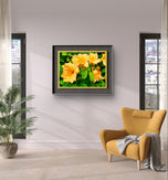 Yellow Lily Flowers with Raindrops - Authentic Macro Photography - Unframed Canvas Horizontal Print - Biophilic Style Wall Art Decor
