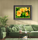 Yellow Lily Flowers with Raindrops - Authentic Macro Photography - Unframed Canvas Horizontal Print - Biophilic Style Wall Art Decor