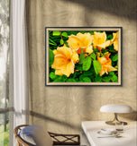 Yellow Lily Flowers with Raindrops - Authentic Macro Photography - Unframed Canvas Horizontal Print - Biophilic Style Wall Art Decor