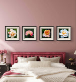 Vibrant Rose Flowers Set of 4 Square Prints | Authentic Nature Closeup Photography | Unframed Canvas Wall Art Collection | Modern Home Office Decor