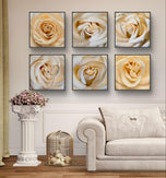 Pale Yellow Rose Canvas Prints Set of 6 - Authentic Nature Closeup Photography - Unframed Square Botanical Wall Art - Biophilic Home Office Decor - Modern Floral Art