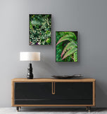 Summer Green Leaves Closeup Photography Unframed Canvas Set of 2 Prints - Modern Nature Wall Art for Home Office Décor