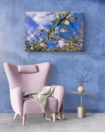 White Spring Blossom with Raindrops | Macro Floral Photography on Horizontal Wrapped Canvas | Modern Botanical Wall Art for Home & Office Décor