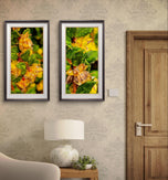 Yellow Flowers with Raindrops Photography | Set of 3 Vertical Unframed Canvas Prints | Nature Wall Art for Home & Office