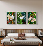 Polka Dot Begonia Flowers Closeup Photography Unframed Canvas Set of 3 Prints - Modern Nature Wall Art for Home Office Decor