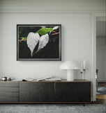 White Leaves with Raindrops Close-Up Nature Photography Print | Horizontal Unframed Canvas Wall Art for Home, Office, or Gift