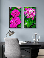 Pink Hydrangea Close-Up Nature Photography | Vertical Unframed Canvas Wall Art Set of 3 | Elegant Floral Print for Home, Office, or Gift