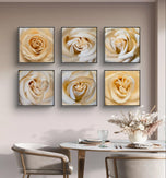 Pale Yellow Rose Canvas Prints Set of 6 - Authentic Nature Closeup Photography - Unframed Square Botanical Wall Art - Biophilic Home Office Decor - Modern Floral Art