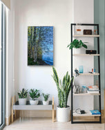 Tranquil Birch Trees by Mountain Lake Original Photography Wall Art Décor for Living Room, Office, or Cabin-Vertical Unframed Canvas Print