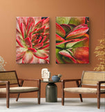 Red Succulents with Raindrops | Vertical Gallery Wrapped Canvas Print | Nature Photography Wall Art for Home & Office