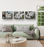 White Star Magnolia with Raindrops Nature Macro Photography Canvas Set | 3 Horizontal Prints | Botanical Wall Art