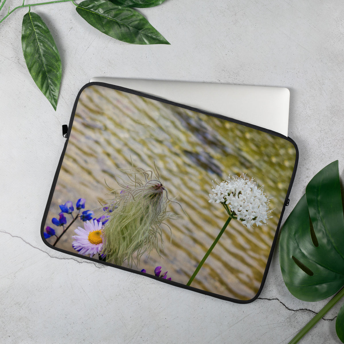 Premium 13”, 15" Laptop Sleeve with Original Wildflowers Photography Print Captured at Mt. Rainier National Park