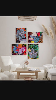 Autumn Vibrant Leaves Authentic Closeup Photography | Unstretched Nature Canvas Prints Set of 4 | Biophilic Wall Art Decor | Multiple Sizes Available