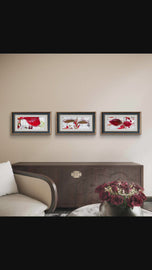 Winter Icy Red Leaves Authentic Macro Photography | Unframed Canvas Horizontal Print Set of 3 | Biophilic Style Wall Art Decor | Holiday Gift