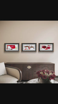 Winter Icy Red Leaves Authentic Macro Photography | Unframed Canvas Horizontal Print Set of 3 | Biophilic Style Wall Art Decor | Holiday Gift