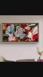 Autumn Colorful Leaves with Raindrops Authentic Macro Photography | Unframed Horizontal Canvas Print | Biophilic Wall Art Nature Décor
