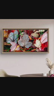 Autumn Colorful Leaves with Raindrops Authentic Macro Photography | Unframed Horizontal Canvas Print | Biophilic Wall Art Nature Décor