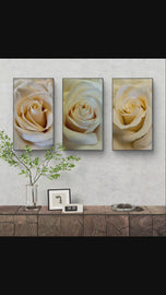 Pale Yellow Roses Canvas Wall Art Set of 3 | Unframed Vertical Photography Prints | Biophilic Home Office Decor